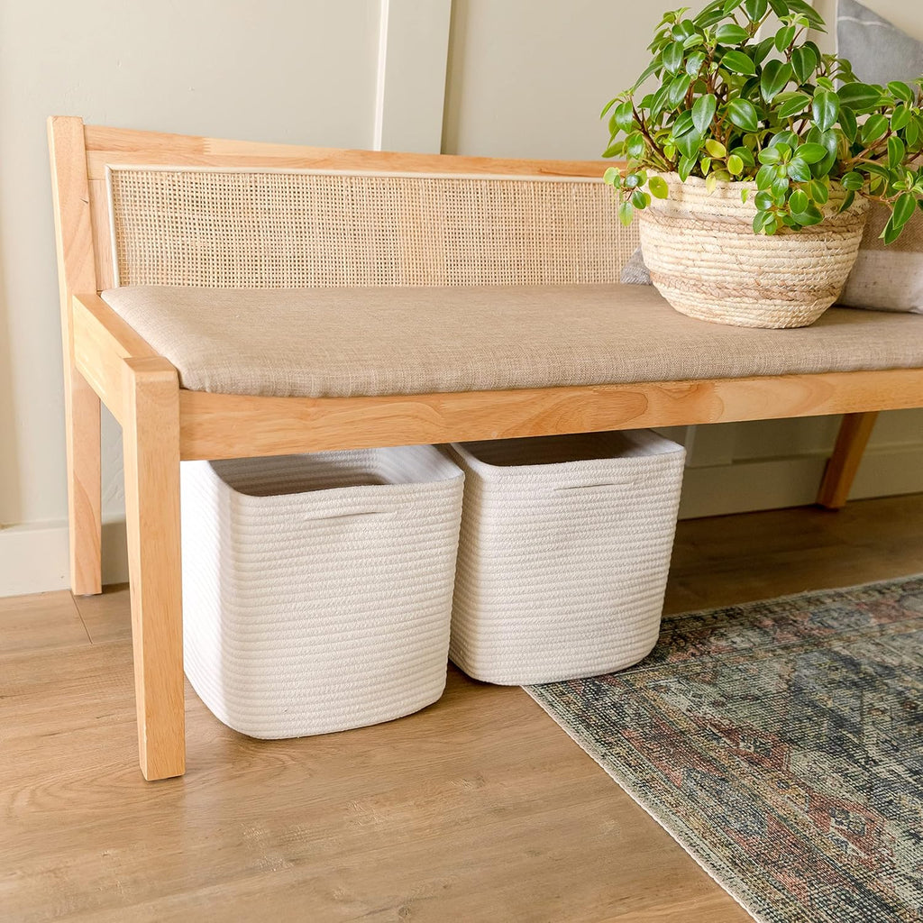 NaturalCozy Storage Cubes - 11 Inch Cotton Rope Baskets for Organizing | 3-Pack Square Storage Bins