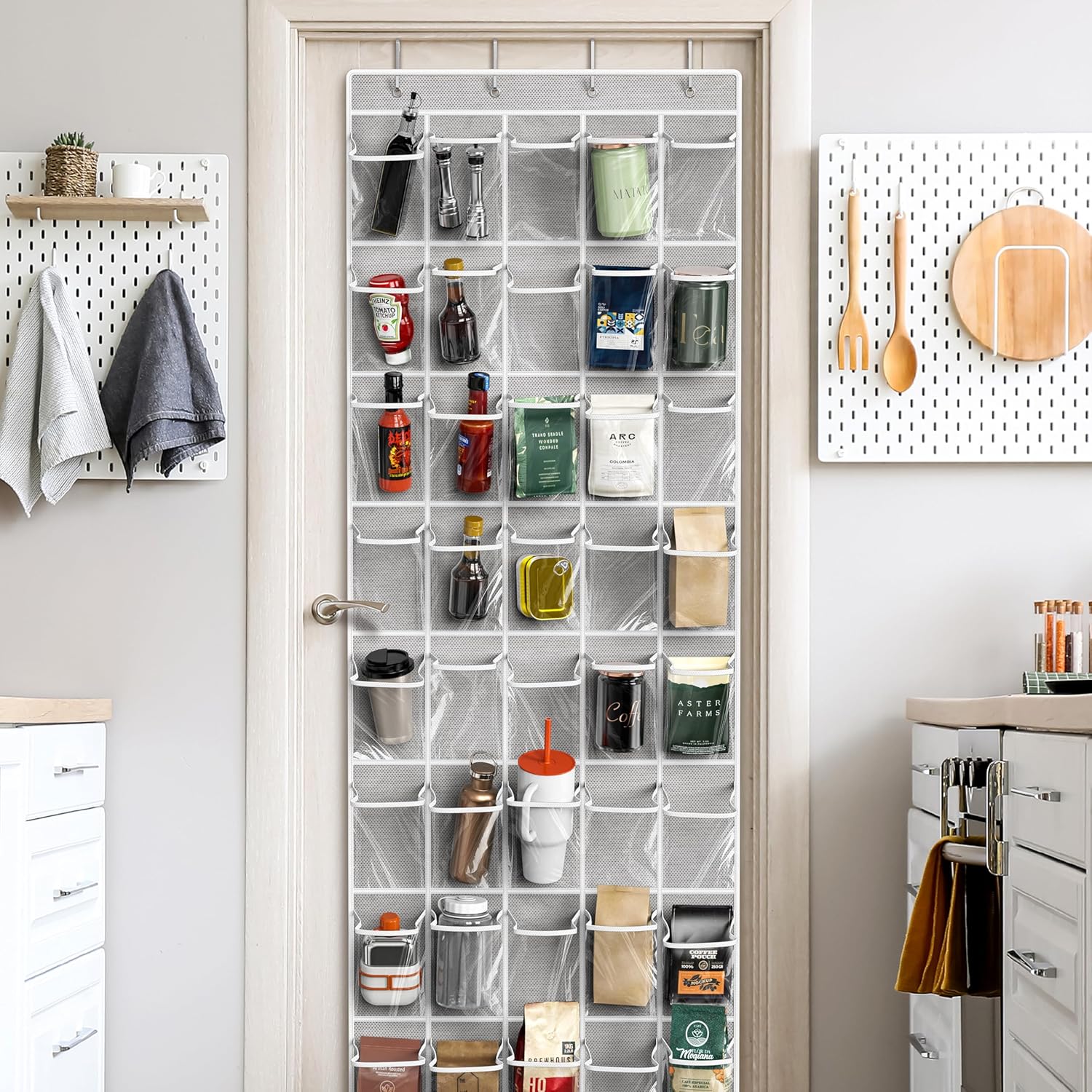 Simple Houseware Over The Door Shoe Organizer - 40 Large Clear Pockets, Gray (75.4'' x 27.25'')