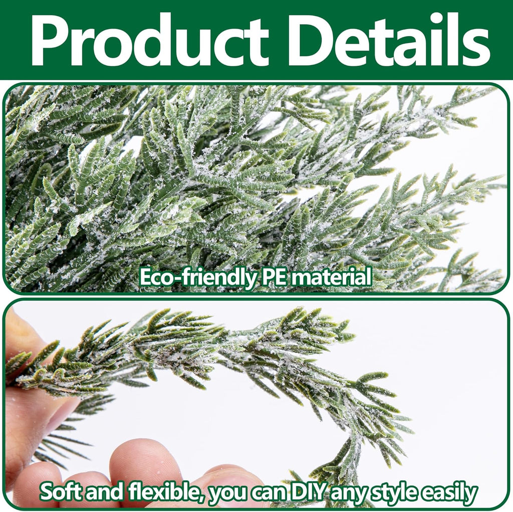 Skiennix 45 Pcs Artificial Christmas Snow Pine Branches - Snowy Faux Greenery with Red Berry Stems for Festive Home Decor
