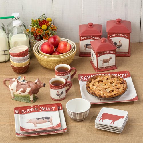 Vintage Farm Stoneware Mixing Bowl Set, 3-Piece, Includes 2 Qt, 3 Qt & 4.25 Qt Bowls, Embossed Patterns in Golden-Honey Finish, Durable & Nesting Design, Perfect for Mixing, Baking & Serving