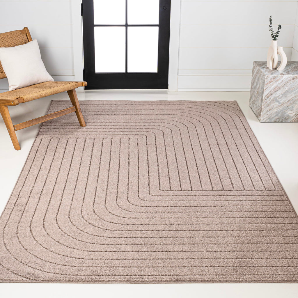 JONATHAN Y Odense High-Low Angle Light Taupe 8x10 Indoor/Outdoor Area Rug for Patio, Backyard, Living Room, Bedroom, Office, Hose-Washable (SCN101C-8)
