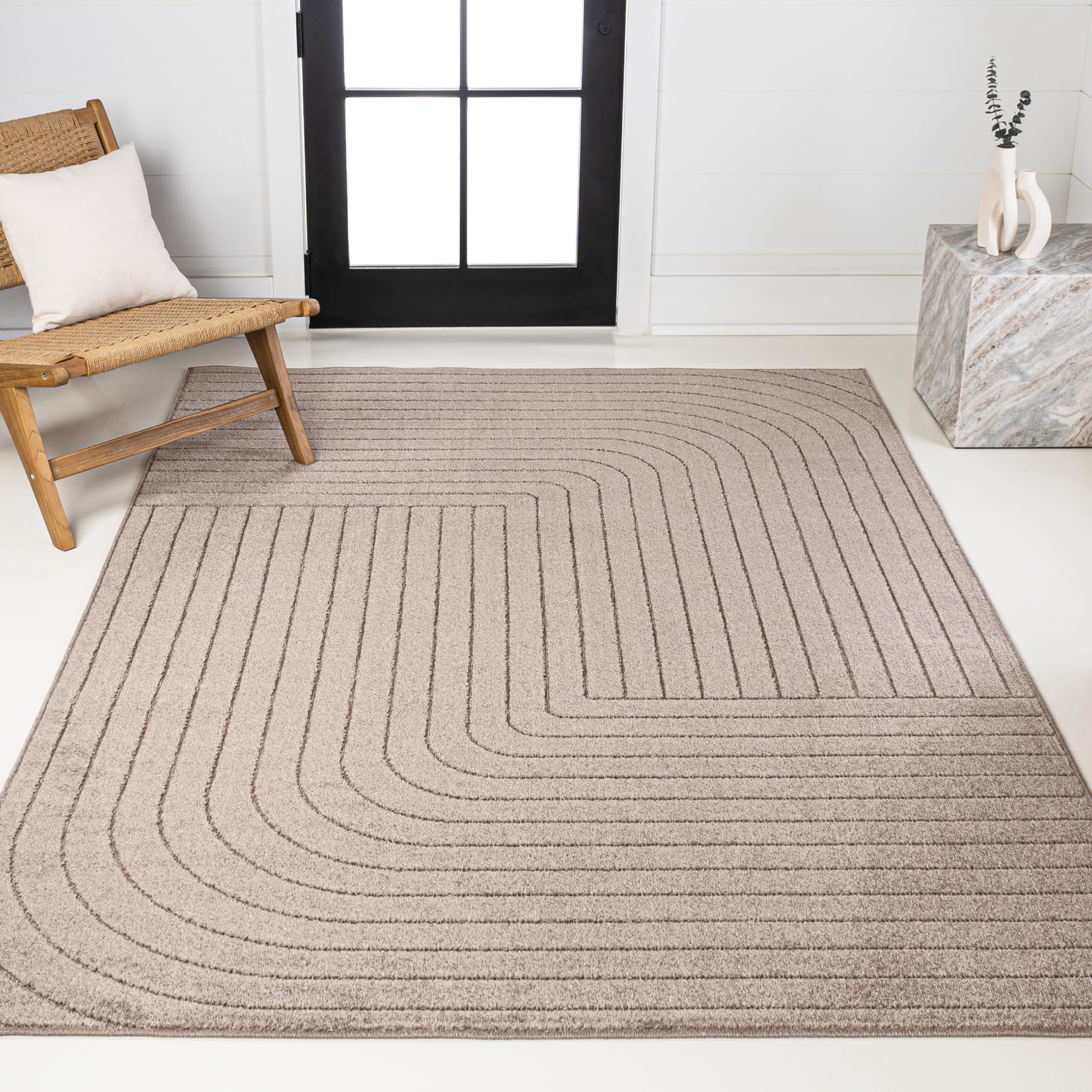 JONATHAN Y Odense High-Low Angle Light Taupe 8x10 Indoor/Outdoor Area Rug for Patio, Backyard, Living Room, Bedroom, Office, Hose-Washable (SCN101C-8)