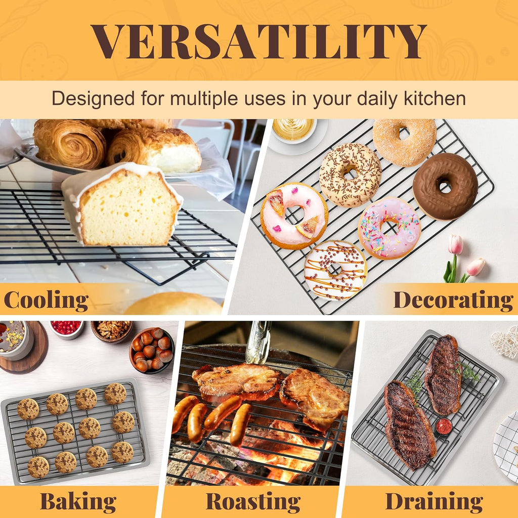 Skiennix Cooling Racks - 3-Tier Stackable Wire Baking Rack for Oven Cooking & Grilling | Dishwasher Safe - Black
