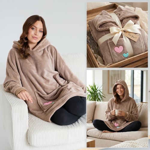 Get Trend Pusheen Oversized Blanket Hoodie for Women, Teens with Sherpa Hood, Soft Fleece Hoodie Blanket Cozy Gifts for Women