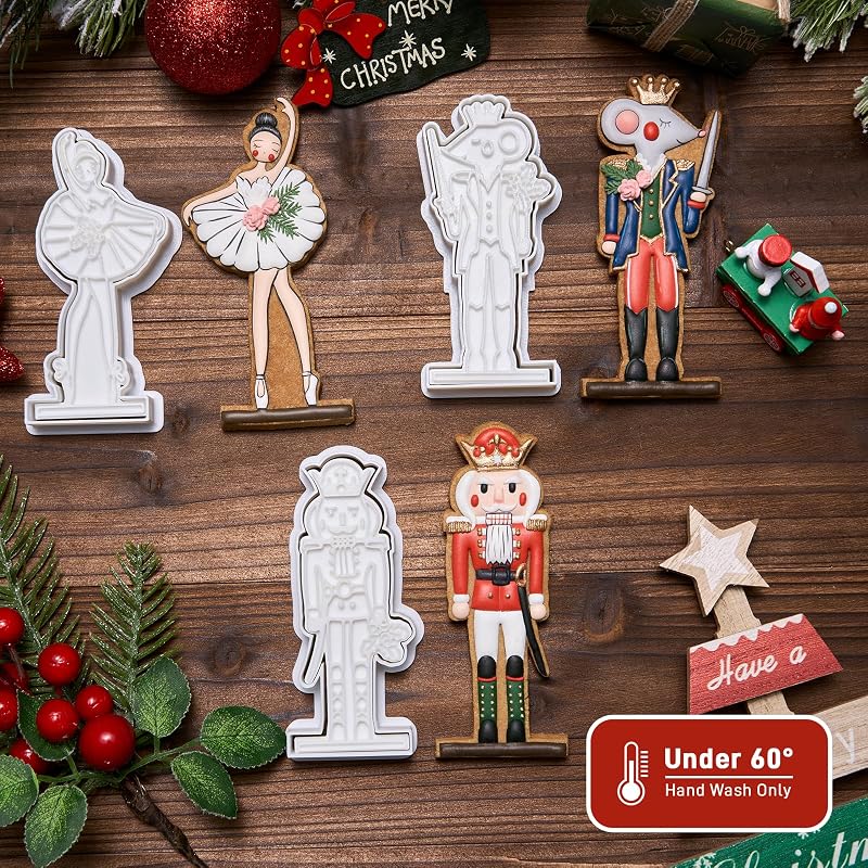 Nutcracker Cookie Cutters Set with Stamper, 3D Bake Molds, 3.5" - Holiday Baking Gift