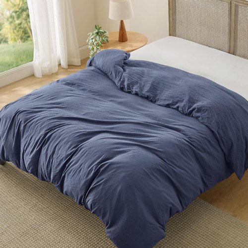 Bedsure Navy Blue Duvet Cover - Extra Soft Prewashed Cotton-Like Polyester, King Size 104x90 Inches