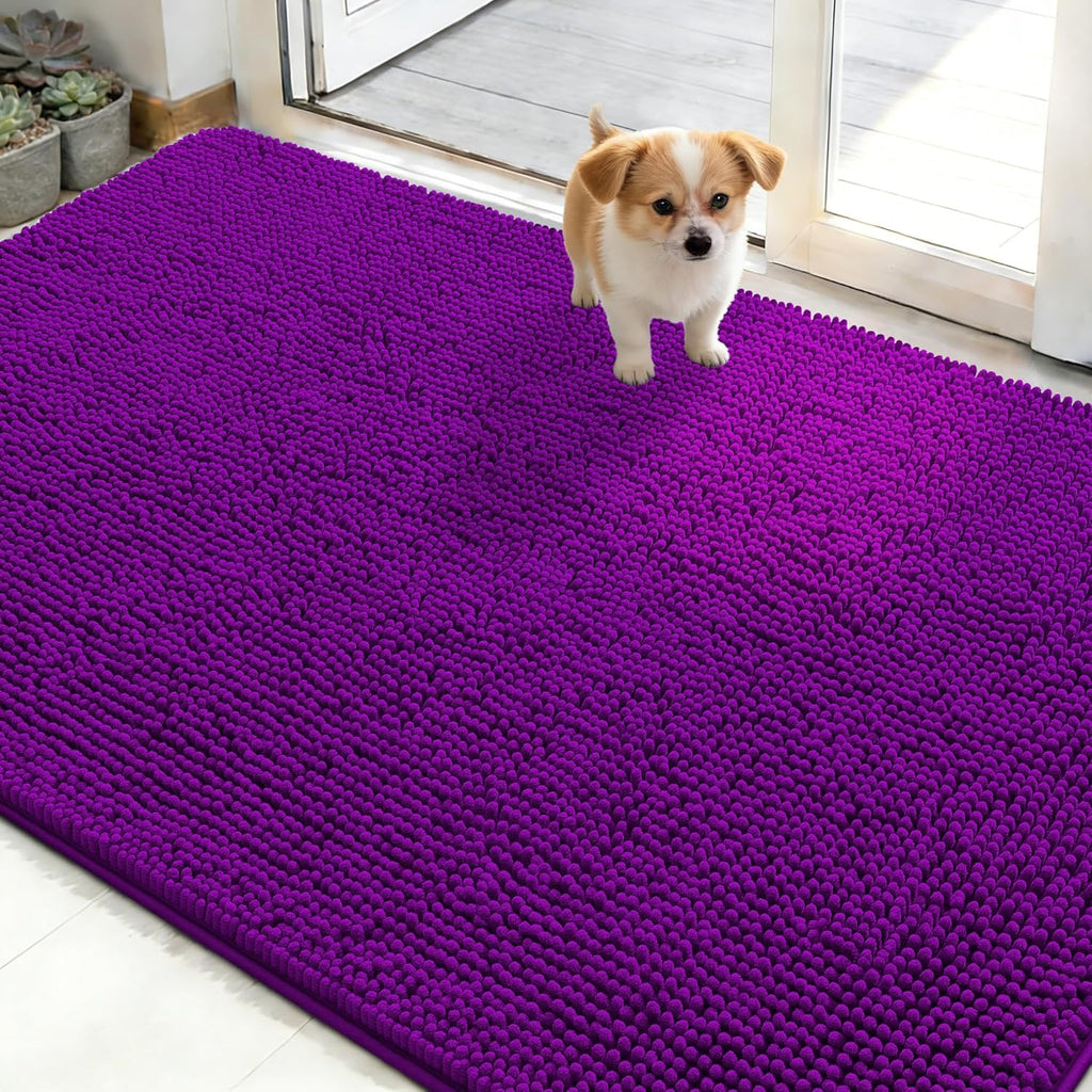 OLANLY Dog Door Mat - Absorbent Non-Slip Mud Mat for Indoor Use | Quick Dry Chenille, 50x30, Purple