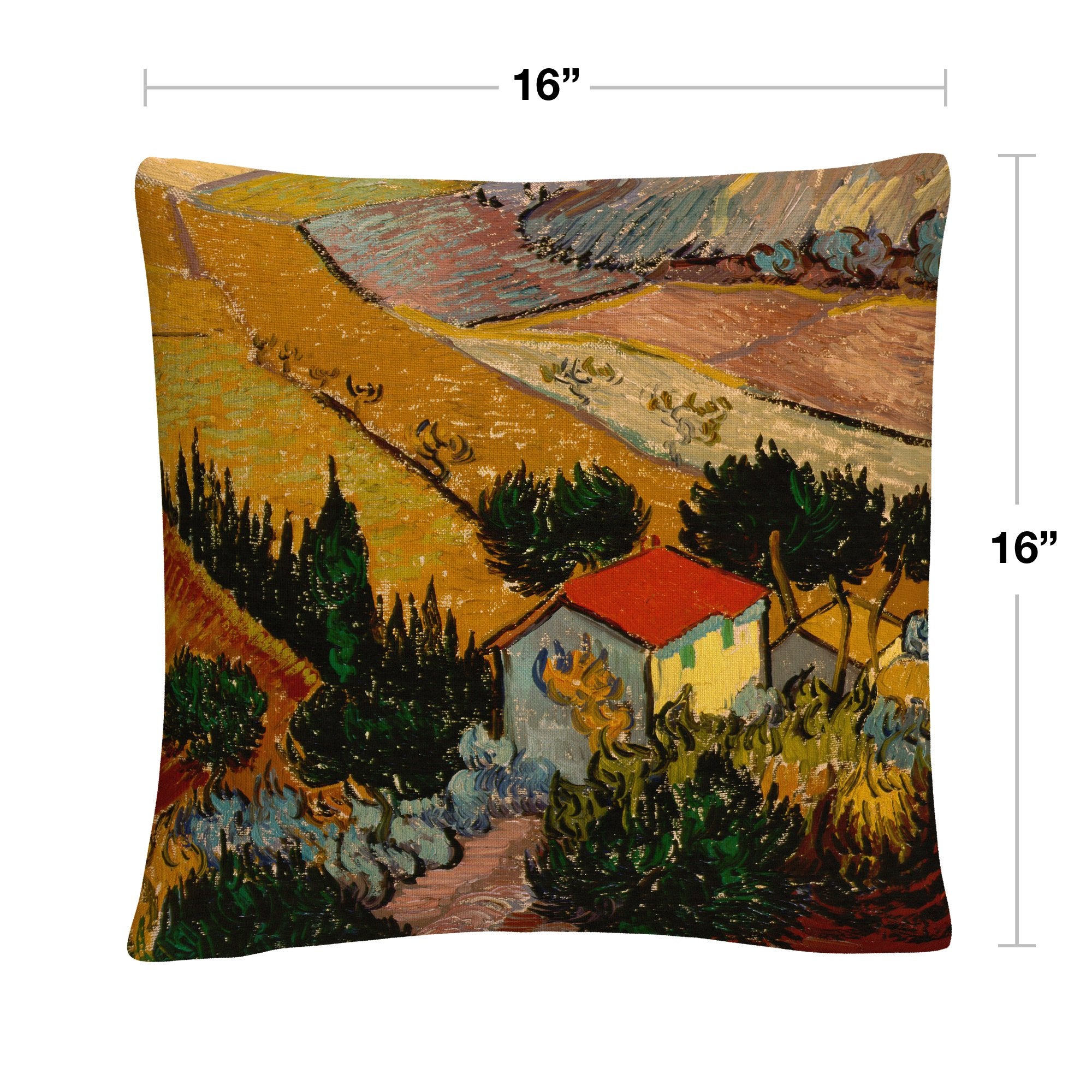 Trademark Fine Art Vincent Van Gogh 'Landscape with House' 16" X 16" Decorative Throw Pillow