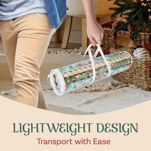 Elf Stor Wrapping Paper Storage Bags - Clear Totes with Handles for 30-Inch Roll Organization