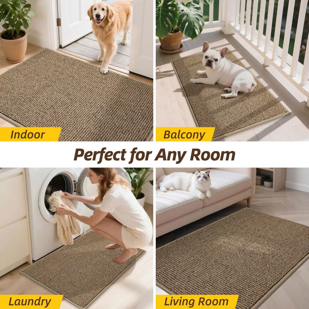 JSEI Dirt Trapper Door Mat 24"x36" Non-Slip Washable Entrance Mat, Dog Doormats, Absorbent & Fade-Resistant Floor Mats, Low Profile Welcome Mats for Entryway, Front Door, and Inside Entrance, Taupe
