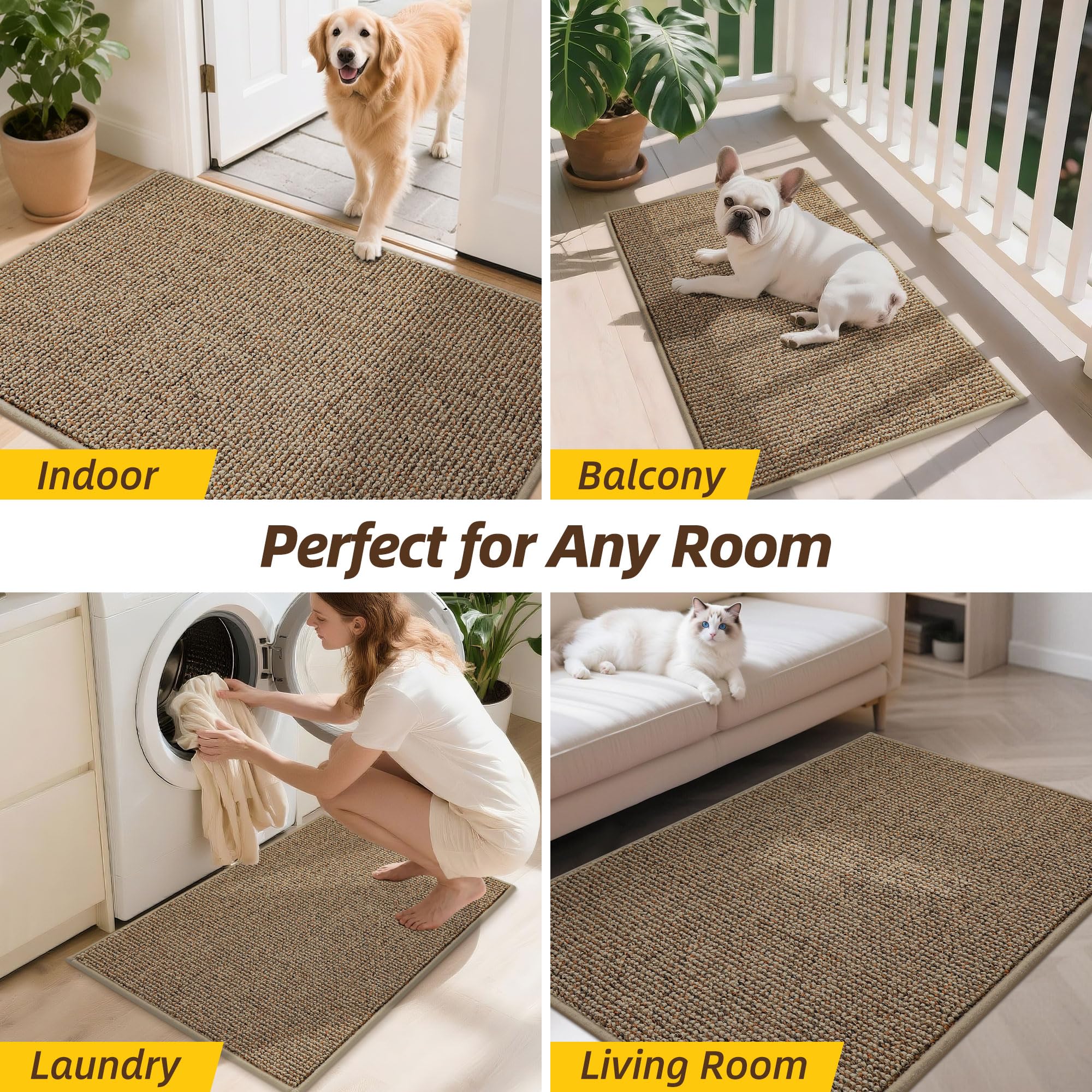 JSEI Dirt Trapper Door Mat 24"x36" Non-Slip Washable Entrance Mat, Dog Doormats, Absorbent & Fade-Resistant Floor Mats, Low Profile Welcome Mats for Entryway, Front Door, and Inside Entrance, Taupe