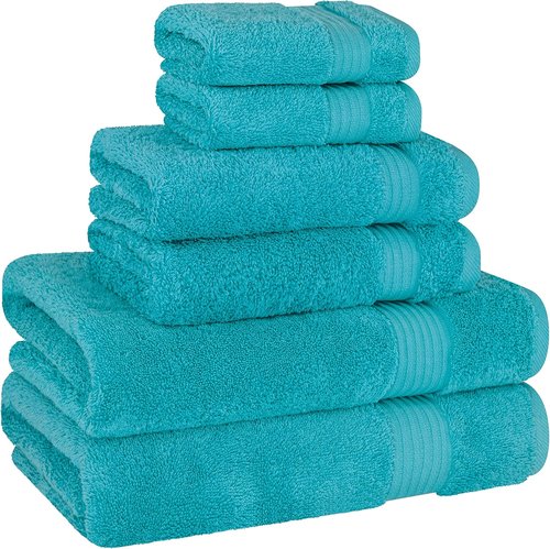 Cotton Paradise 6-Piece Towel Set - 100% Soft Absorbent Turkish Bath Towels | Aqua Blue