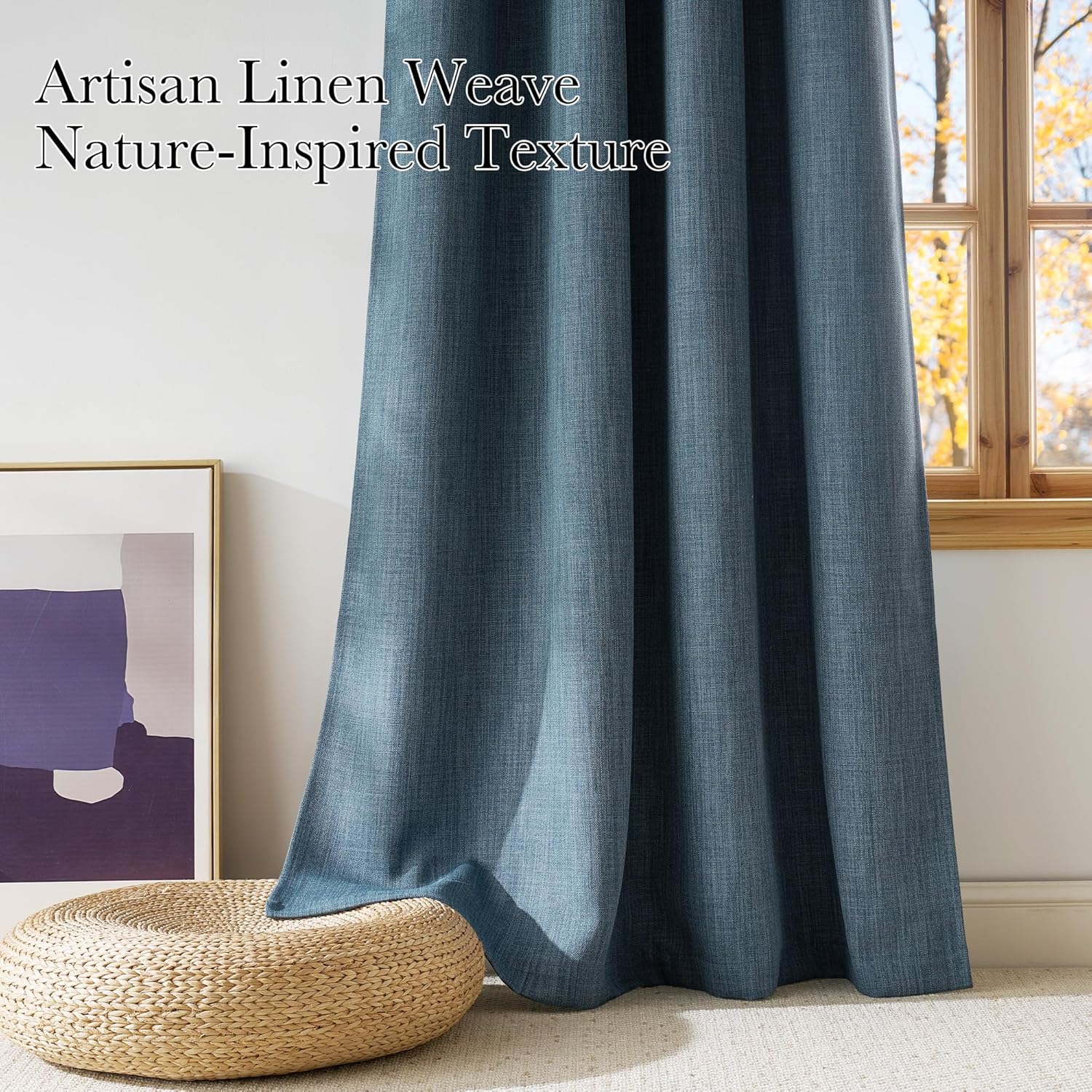 NICETOWN Faux Linen Blackout Curtains - Mist Blue, 63-Inch Grommet Top Privacy Panels, 2-Pack for Modern Farmhouse Style