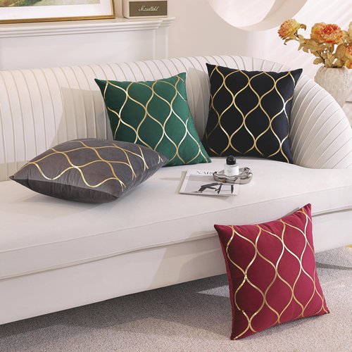 Gyulin Pack of 4 Gold Velvet Throw Pillow Covers 18x18 Inches Solid Square Pillow Covers Geometric Cushion Covers for Couch Sofa Home Bedroom Decor, White