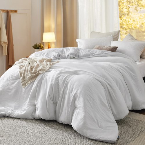 Bedsure Twin Size Comforter Set, Reversible White Soft Prewashed Bedding for All Seasons, 2 Pieces Warm Down Alternative Bed Set, 1 Lightweight Comforter (68"x88") and 1 Pillowcase