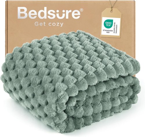 Bedsure Twin Blanket - 350GSM Fluffy Plush Bubble Blanket | Soft Cozy Fleece in Sage Green, 60x80 Inches