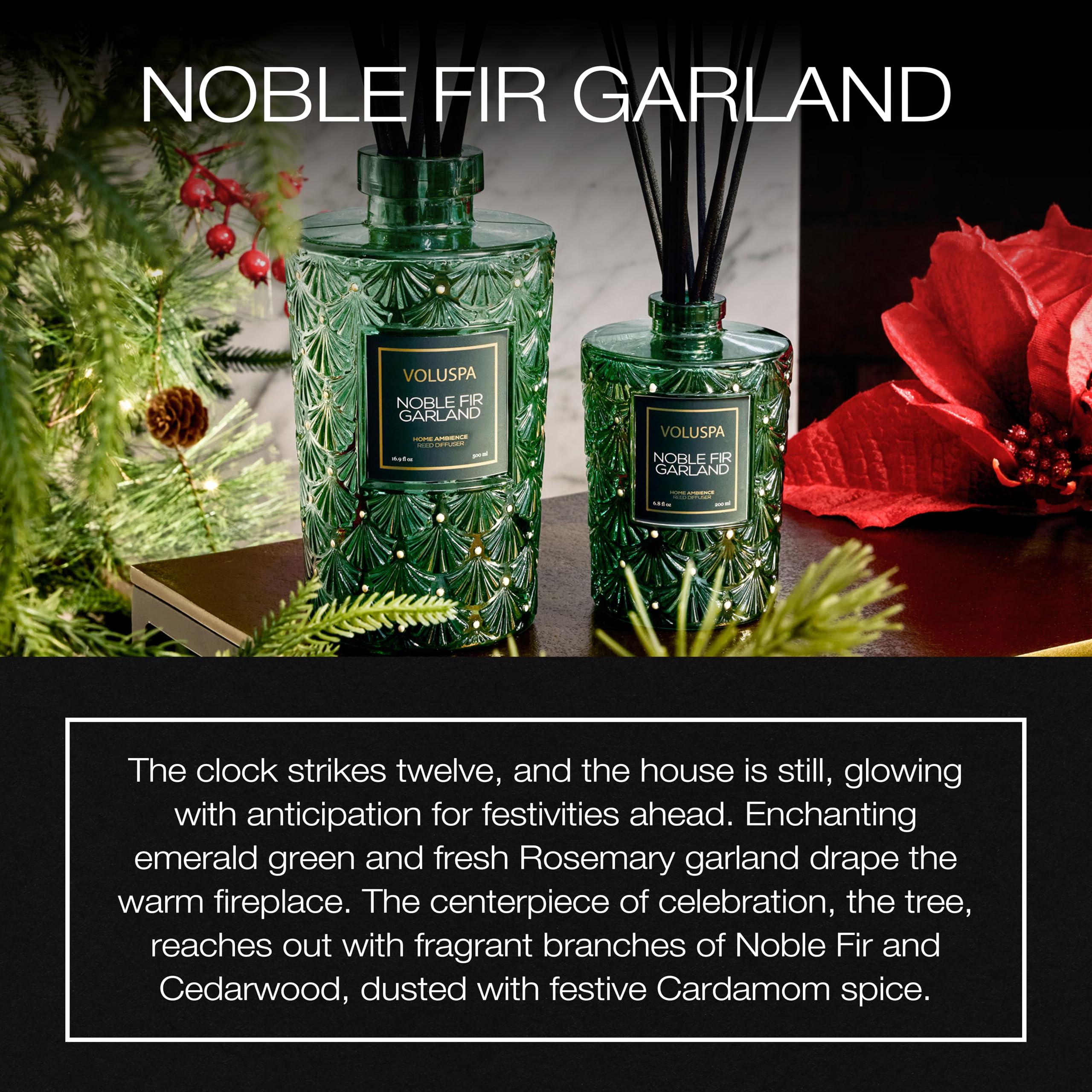 Voluspa Noble Fir Garland Reed Diffuser, 6.8oz, Scented Diffuser for The Home, Handcrafted in The USA