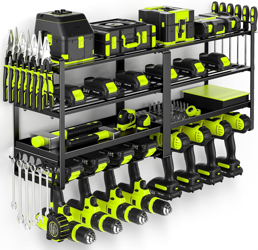 POKIPO Heavy-Duty 33" Power Tool Organizer - Wall Mount for 8 Drills | 400 lbs Capacity, 4-Tier Storage Solution
