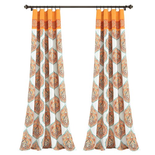 Lush Decor Harley Light Filtering Window Curtain Panels Pair 52" W x 84" L, Tangerine - Boho Curtains for Living Room - Maximalist Bedroom Curtains
