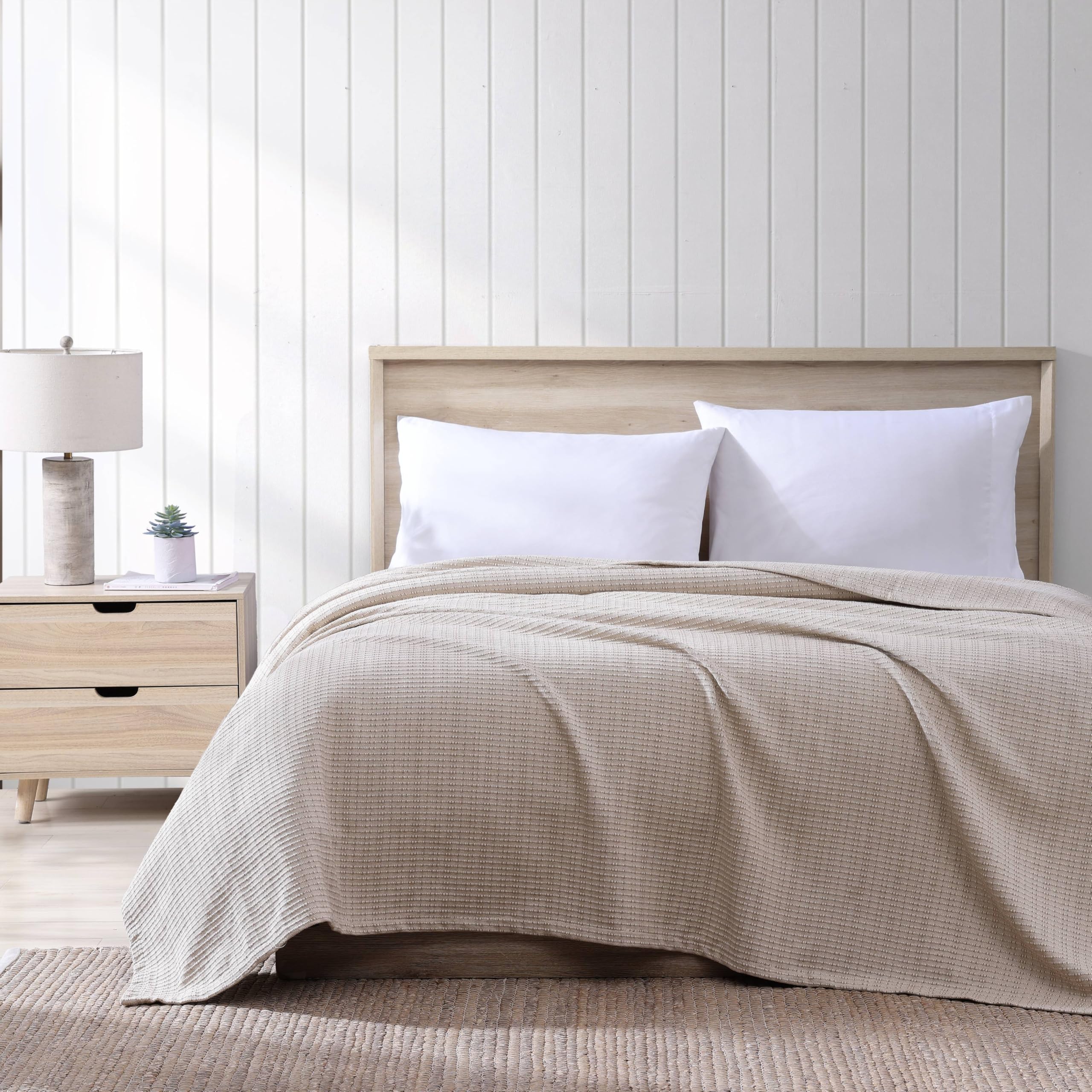 Tommy Bahama - King Blanket, Naturally Soft & Breathable Bedding for Couch or Bed, Lightweight for Year Round Comfort (Woven Textured Natural Brown)
