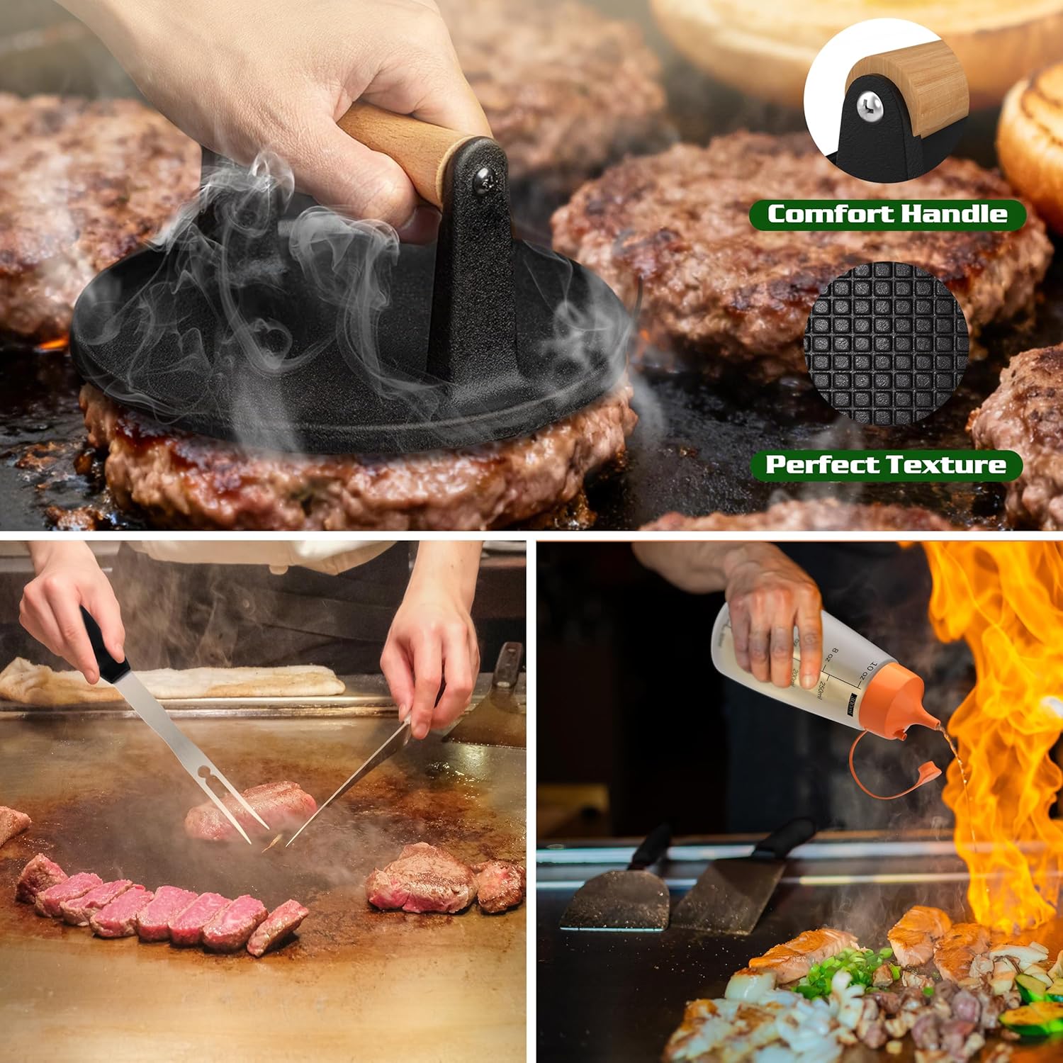 Blackstone Griddle Accessories Kit - 134 Pcs Hibachi Grill Tools Set with Spatula, Basting Cover & Burger Press