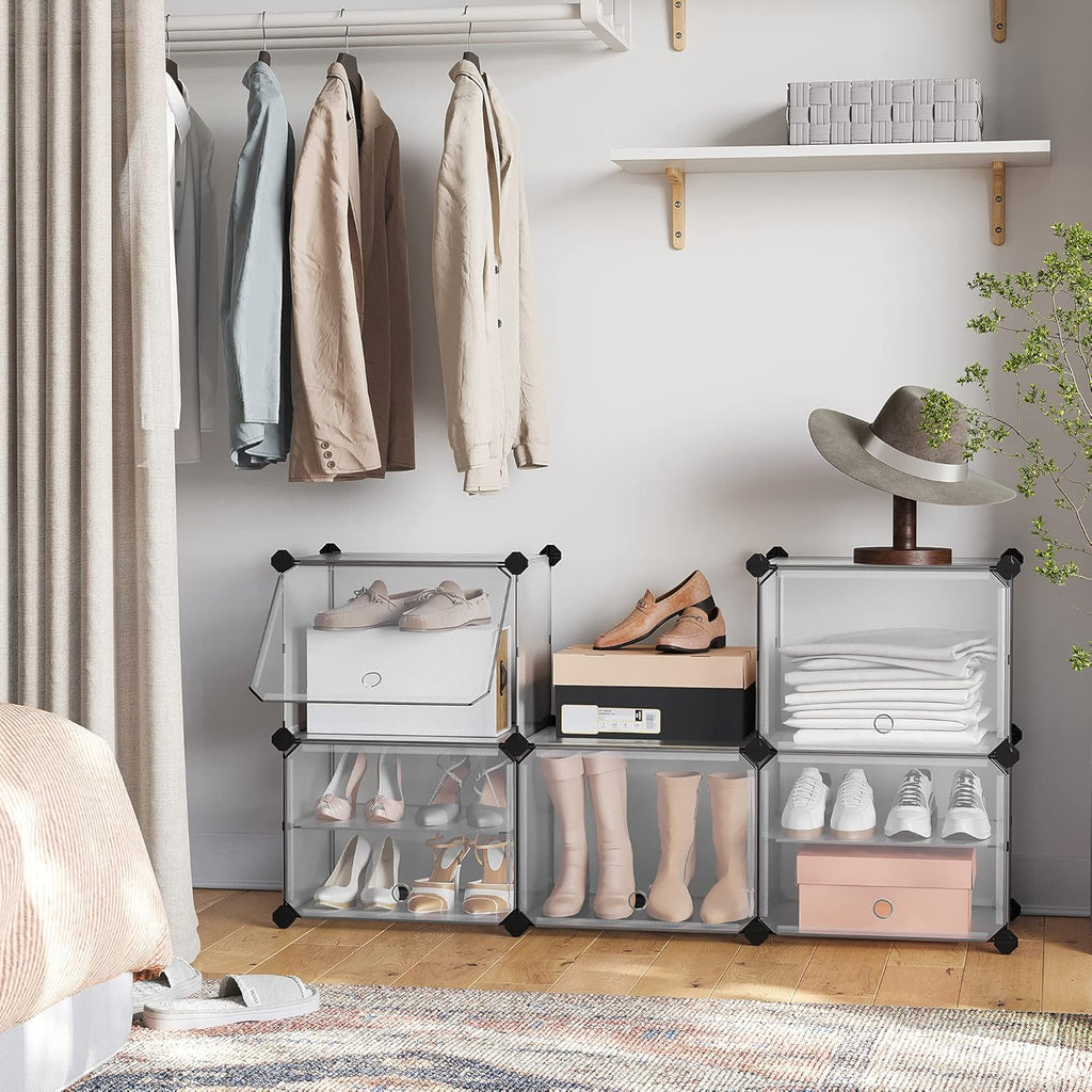 SONGMICS Shoe Rack - 10-Slot Storage Organizer with Doors | Portable Modular Design for Shoes & Accessories