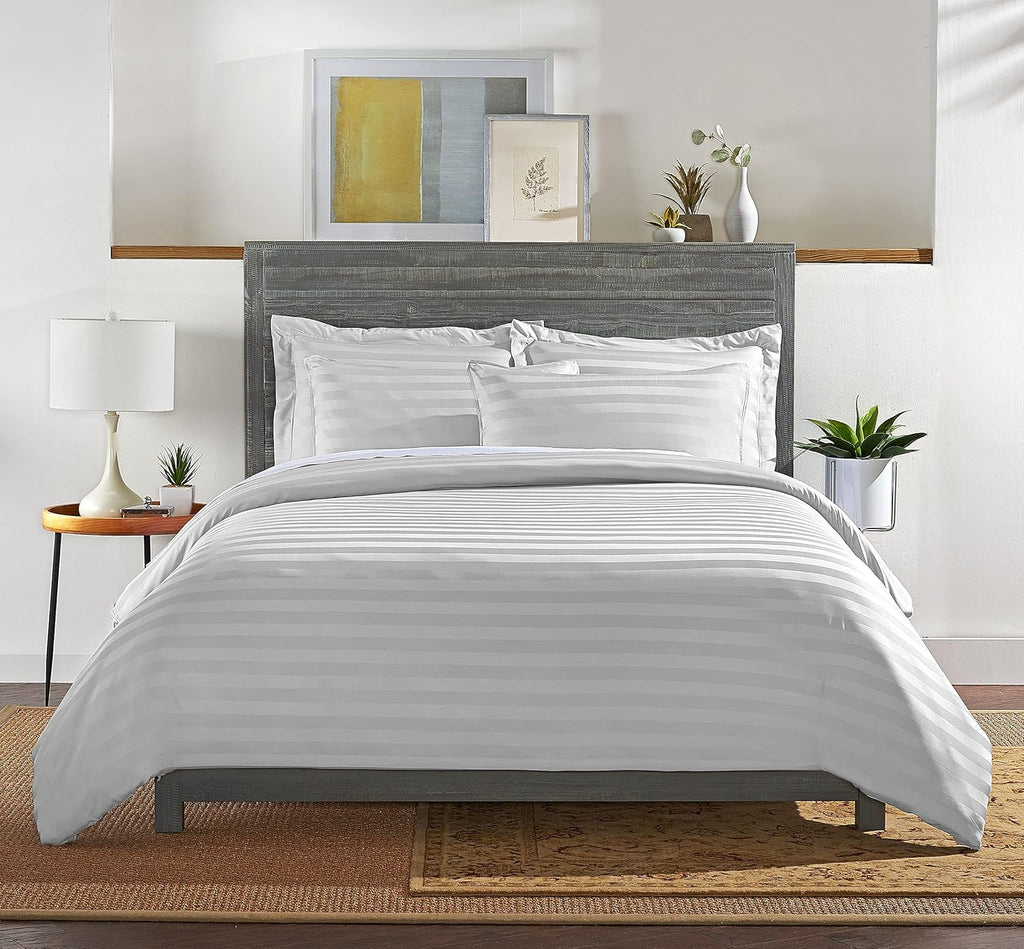 Pure Bamboo King Duvet Cover Set - 100% Organic Viscose, Luxuriously Soft & Cooling | 3 Pieces, Jacquard White