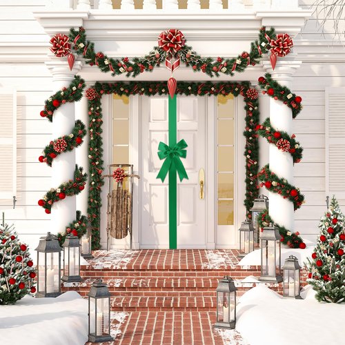 MCEAST 10 Large Green Ribbon Cabinet Door Bows for Christmas Festive Party Supplies, 10 x 87 Inches
