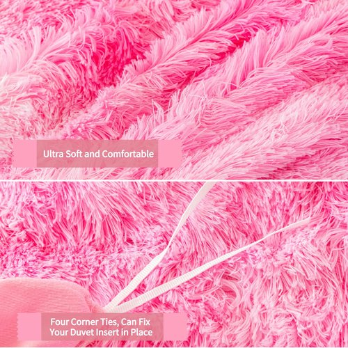 RYNGHIPY Plush Shaggy Bedding Set for Kids Girls Faux Fur Fluffy Velvet Duvet Cover Set Pink Tie Dye Gilrs Bed Set Furry and Soft (Tie Dye Pink,Twin)