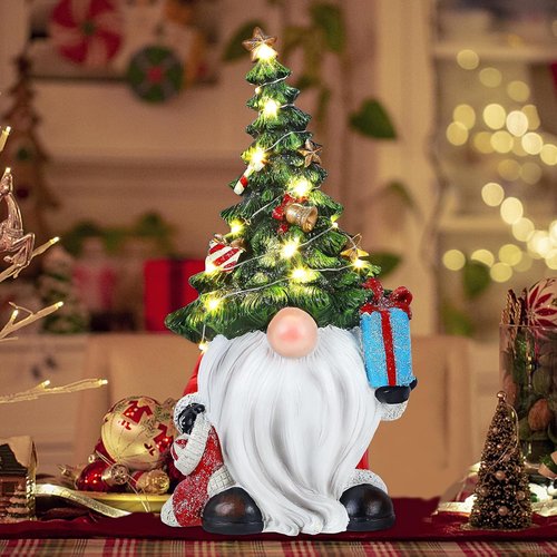 FORUP Lighted Gnome Figurine - Festive Christmas Tree Hat | Indoor Home Table Decor