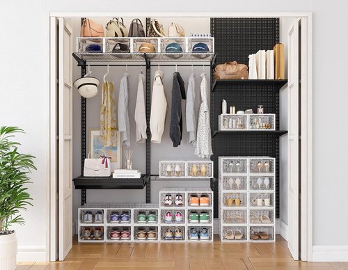 HOMIDEC Shoe Organizer - 12 Pack Clear Plastic Stackable Storage Boxes with Lids for Size 10 Shoes