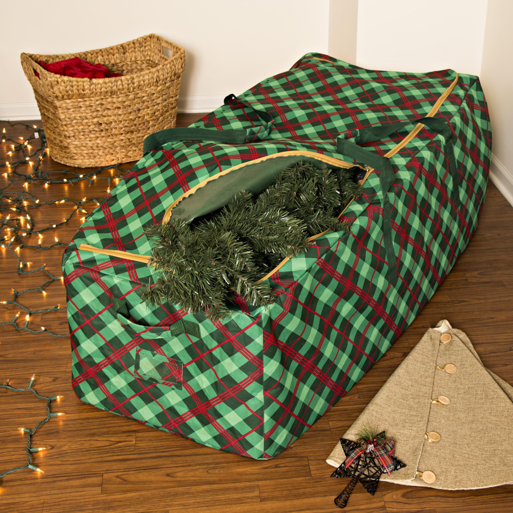 Honey-Can-Do Plaid Rolling Tree Storage Bag SFT-09556 Red