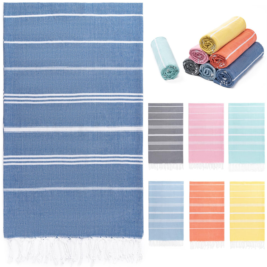Aegero Turkish Beach Towel, 36"x71" Quick Dry Sand Free Oversized Bath Pool Swim Towel, Lightweight Travel Turkish Towels Vacation Essentials, Blue