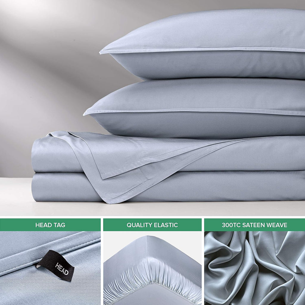 Pure Bamboo King Sheets - Luxuriously Soft 100% Organic Viscose Bed Sheet Set | Sterling Blue, Double Stitching