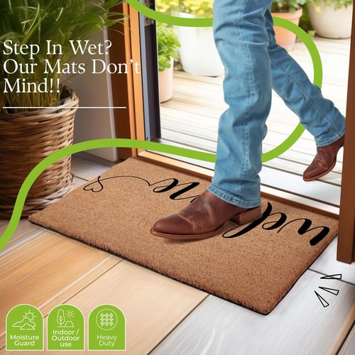 COCONIQ Coir Door Mats 17" X 30", Non-Slip Sturdy, PVC Backed Heavy Duty, Easy to Clean, Ideal for Door Entrance, Patio, Porch, Backyard, Garages, Welcome with Love