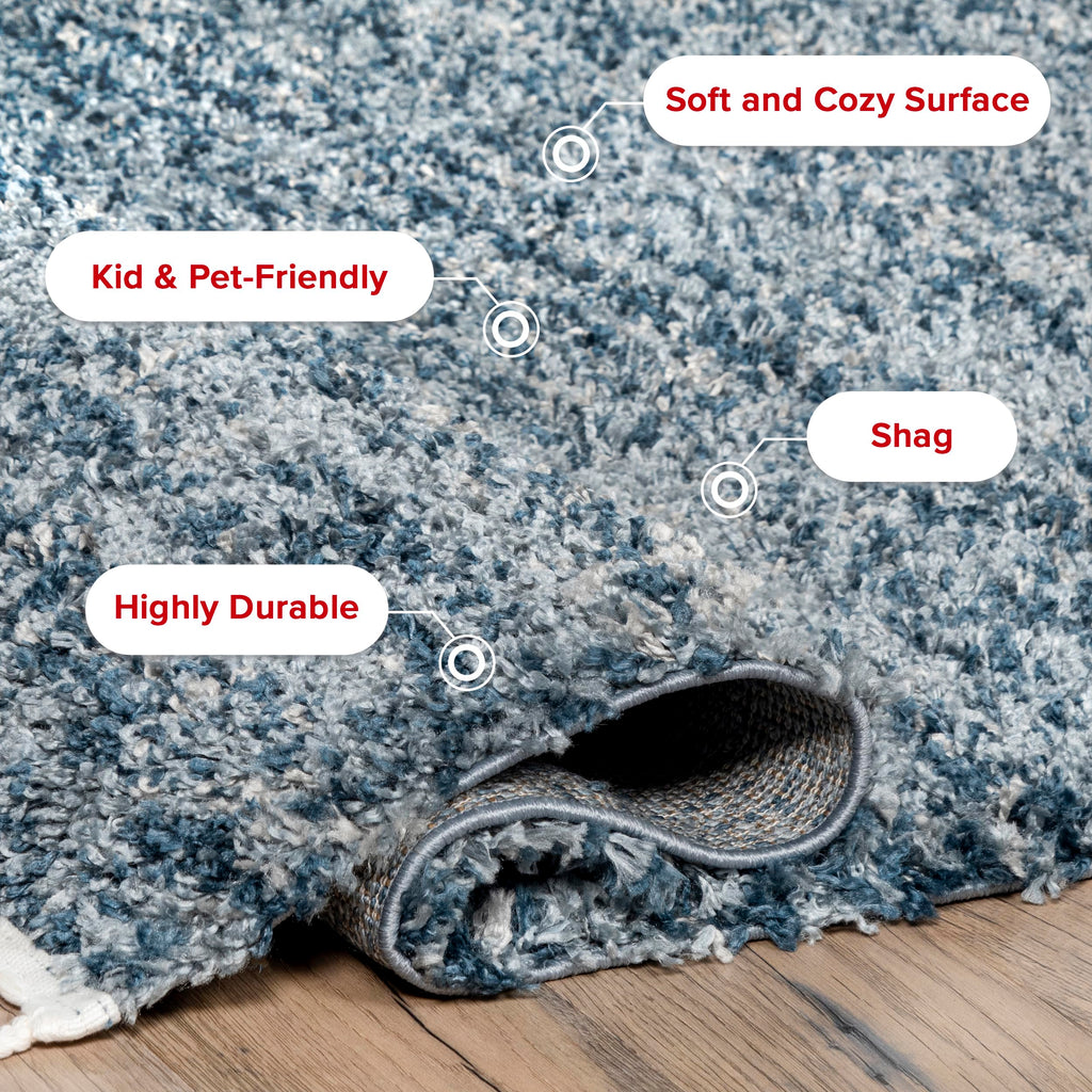 nuLOOM Brooke Shag Tasseled Area Rug - 2x8 Runner Shag Rug Casual Blue/Ivory Rugs for Living Room Bedroom Dining Room Nursery Entryway Hallway