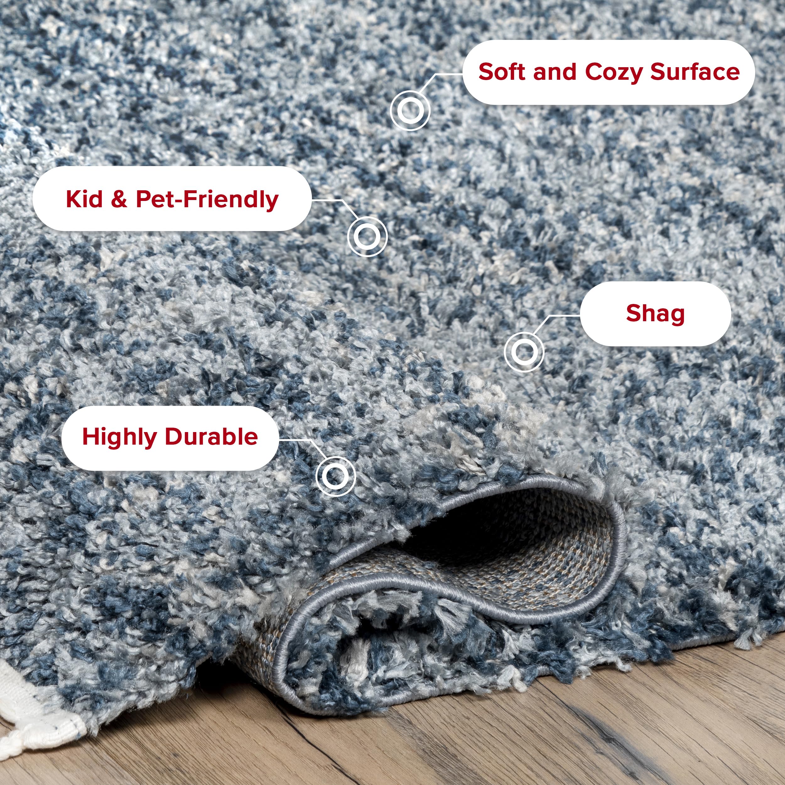 nuLOOM Brooke Shag Tasseled Area Rug - 2x8 Runner Shag Rug Casual Blue/Ivory Rugs for Living Room Bedroom Dining Room Nursery Entryway Hallway
