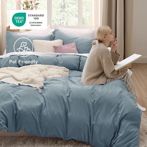 Bedsure Duvet Cover Set - Mineral Blue Full Size, 3 Pieces, Extra Soft Cotton-Like Polyester, Zipper Closure & Pillow Shams