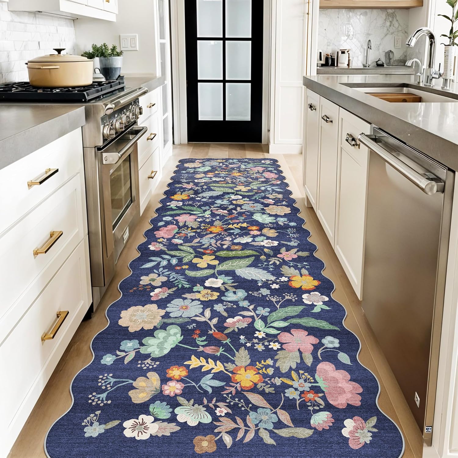 Skiennix 3x10 Long Hallway Runner Rug - Washable Floral Low-Pile Carpet for Entryway & Kitchen | Non-Slip Soft Mat in Purple