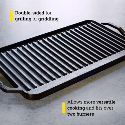 Lodge Cast Iron Reversible Grill Griddle - 19.5" X 10" - Perfect for Indoor & Outdoor Cooking - Superior Heat Retention