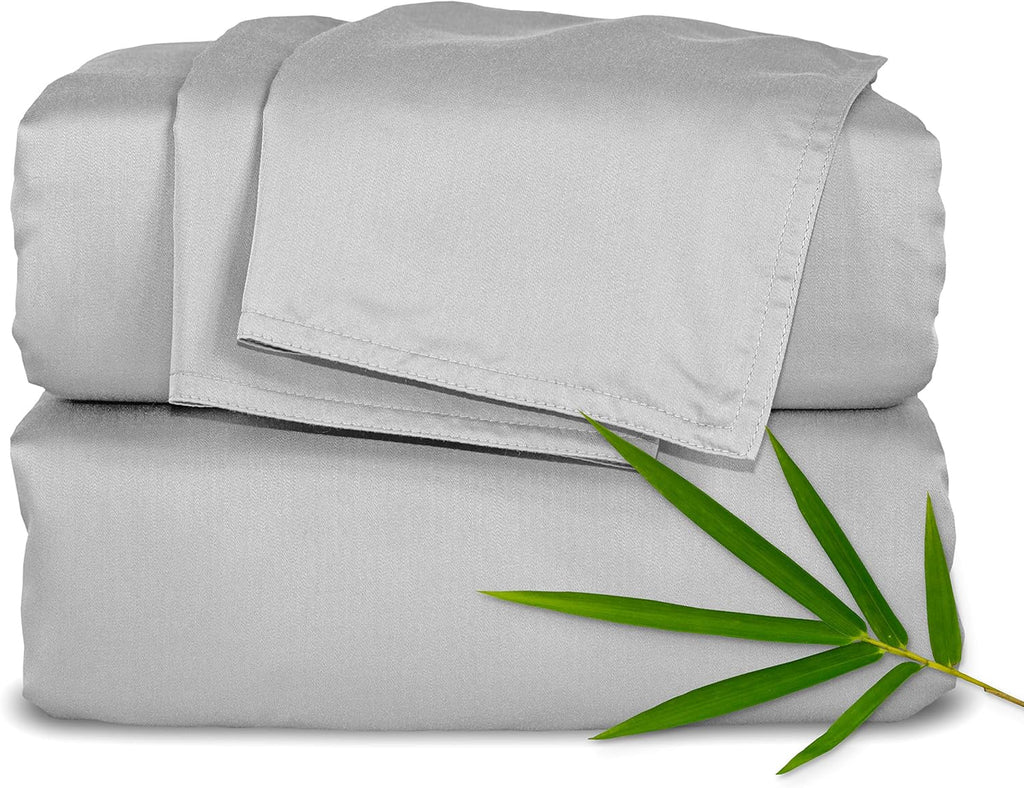 Pure Bamboo Twin Sheets - Luxuriously Soft 100% Organic Viscose Bed Sheet Set | Silver Pearl Color