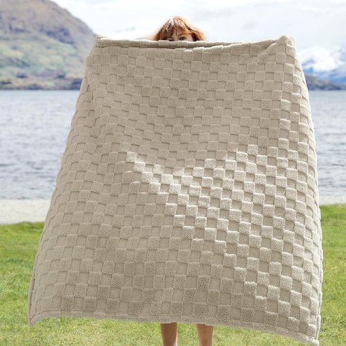 Bedsure GentleSoft Throw Blanket - Cozy Checkered Fleece in Beige, Perfect for Home Decor | 50x60 Inches