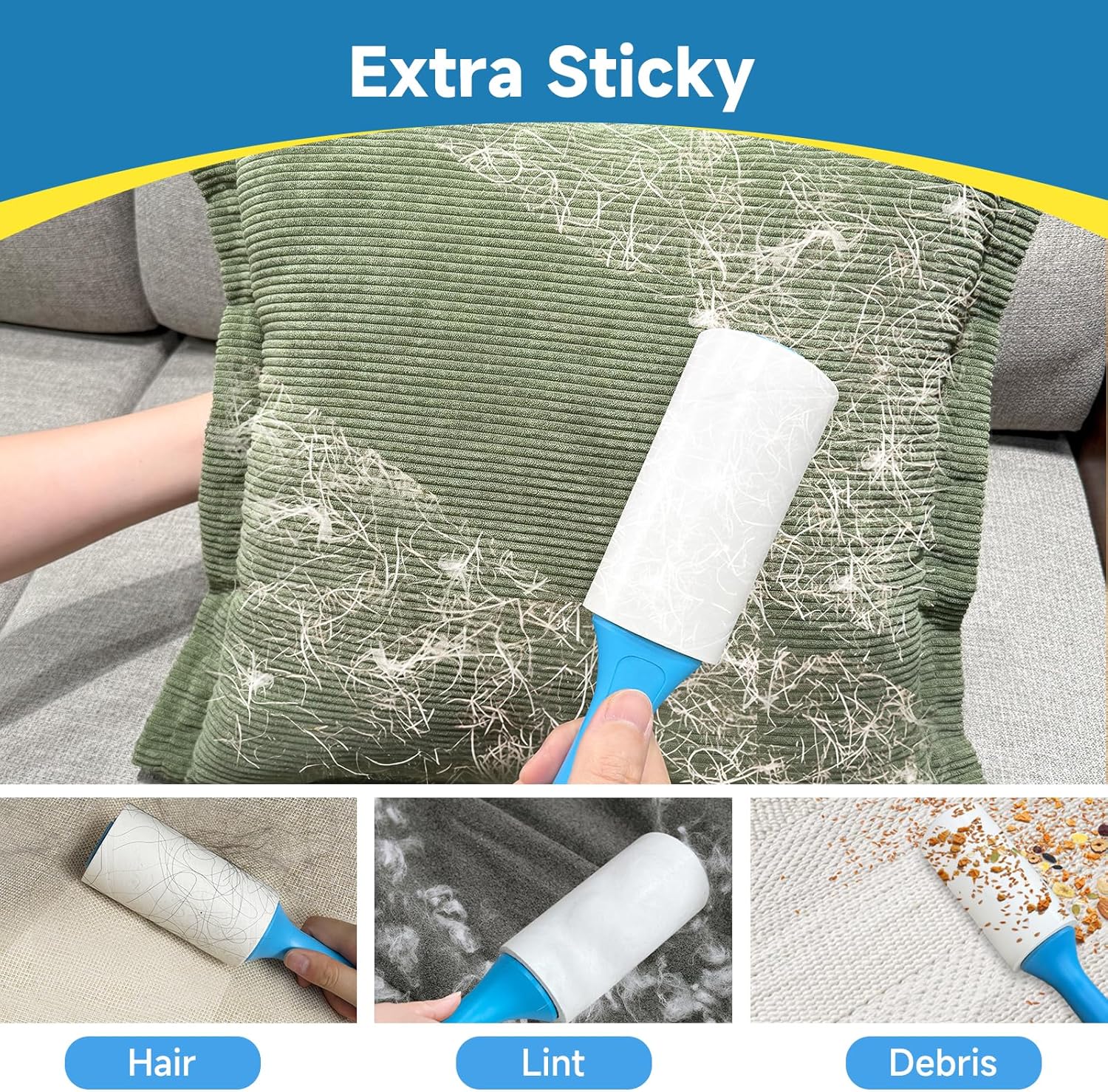 Swihauk Lint Rollers - 600 Sheets Extra Sticky Pet Hair Remover with Ergonomic Handle | Ideal for Clothes, Furniture & Car Seats