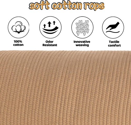 Caroeas XX-Large Cotton Rope Basket - 20'' x 16'' Woven Laundry Hamper with Leather Handles | Brown