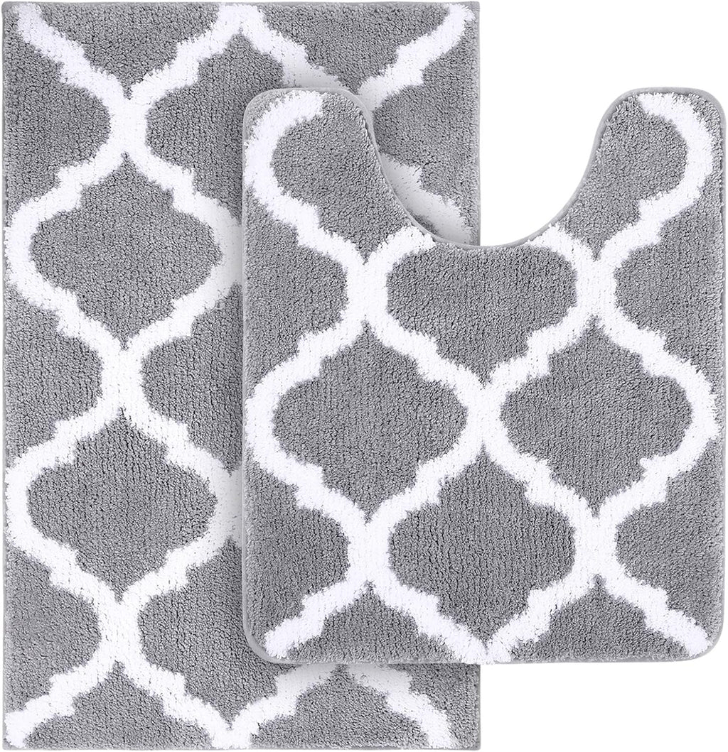 OLANLY Bathroom Rugs Set - 2-Piece Microfiber Bath Mats | Non-Slip, Absorbent, Machine Washable (Grey, 24"x16" & 24"x20")