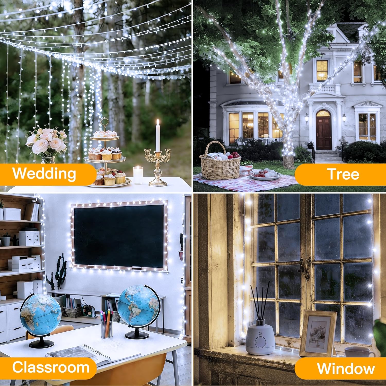 Ollny 200 LED Christmas Lights - 60FT Cool White Connectable String Lights | Waterproof, 8 Modes for Indoor/Outdoor Use