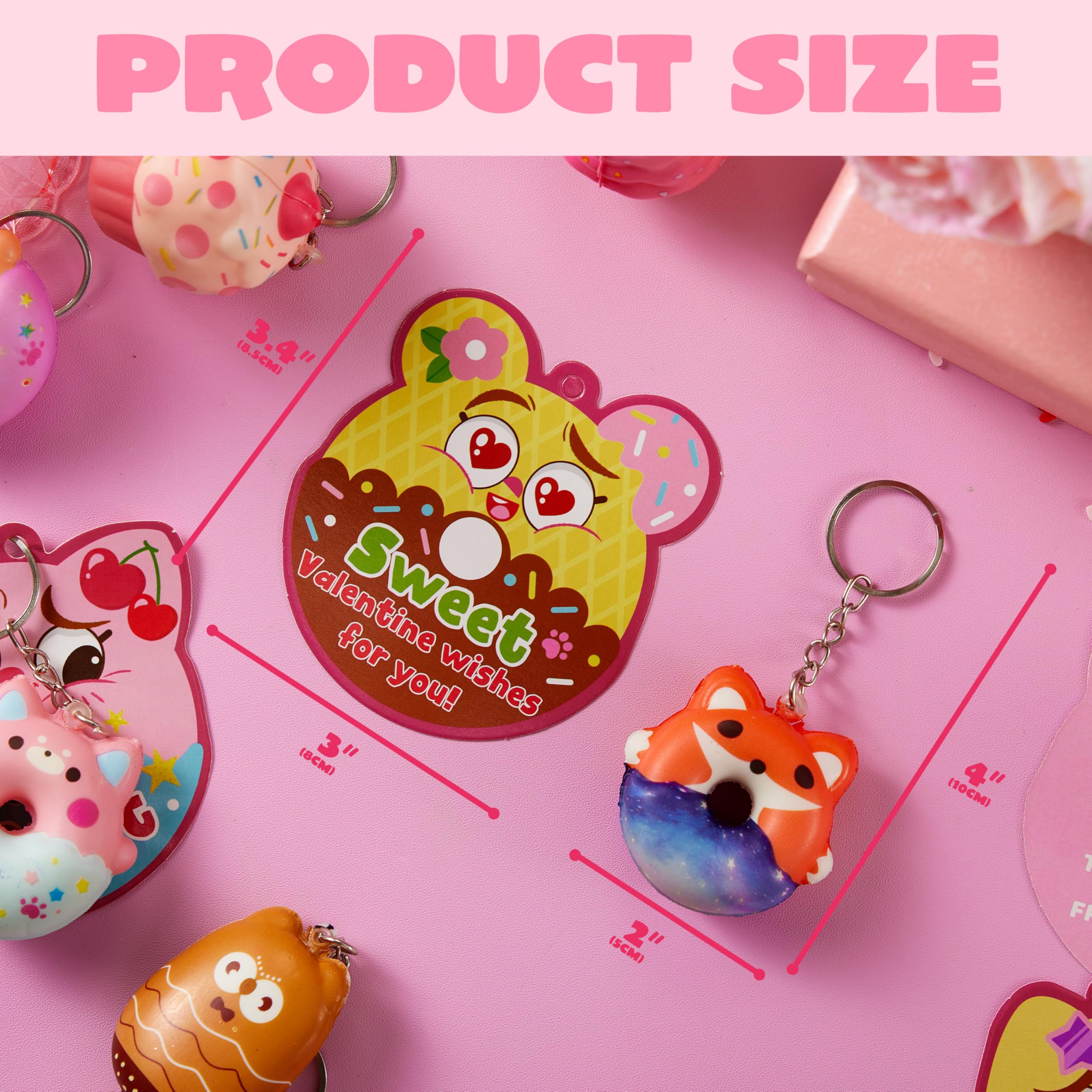 JOYIN 28 Packs Valentine Dessert squishy toys Stress Relief Keychains with Fun Dessert Cards, PU Donuts Squishy Toys, Cupcake & Popsicles Keychain, Slow-Rising Toy for Kids Classroom Gift Party Favor