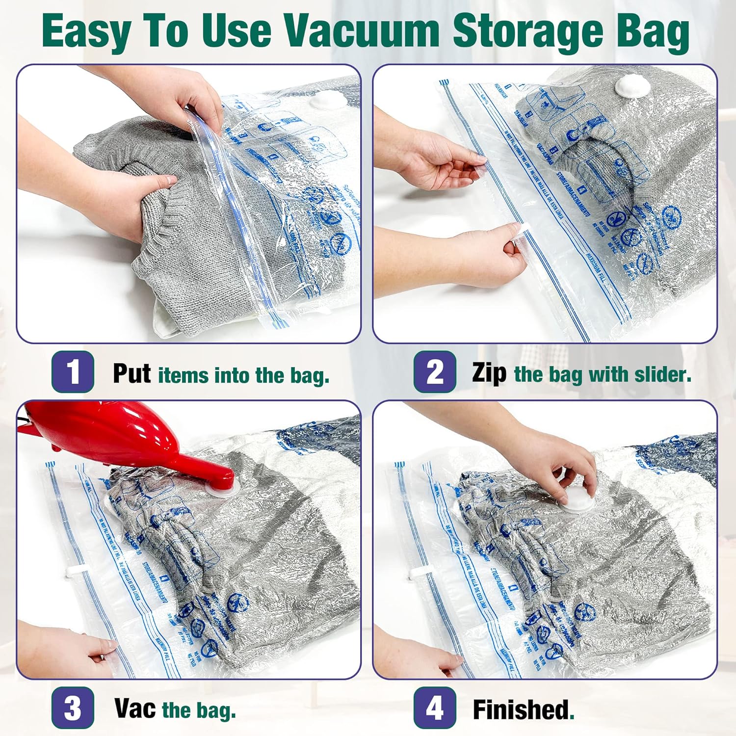 Skiennix Vacuum Storage Bags - 10 Medium Space Saver Seal Bags with Travel Hand Pump