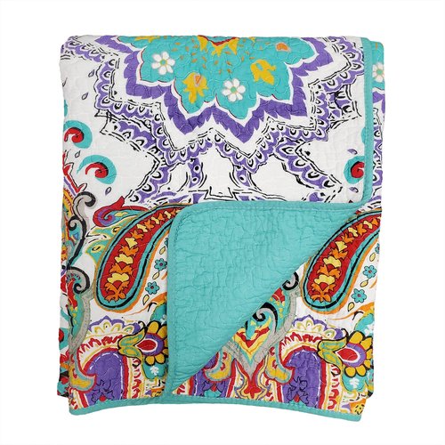 Greenland Home Nirvana 100% Cotton Quilted Throw Blanket, Teal