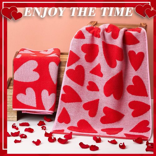 Peryiter 4 Pcs Valentines Day Hand Towels 3D Jacquard Red Heart Fingertip Towels for Bathroom 100% Cotton Soft Kitchen Decorative Set for Valentine Gift Bath Decorations (15.7'' x 26.7'')